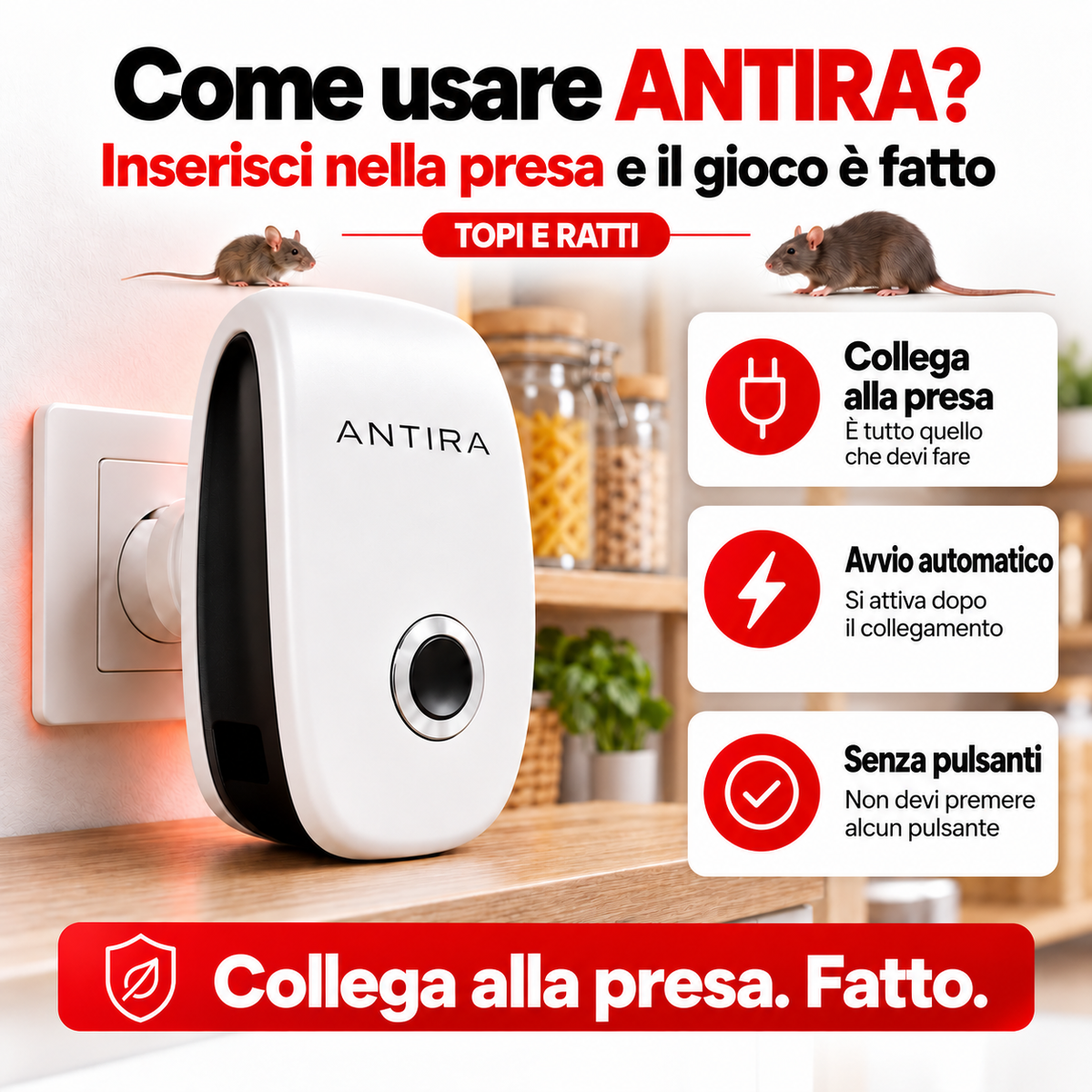 Antira HomeGuard – Repellente a ultrasuoni per topi e ratti